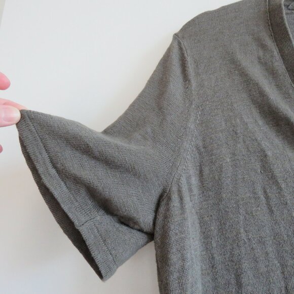 J. JILL Linen Blend Button Front Cardigan in Khaki Green Lagenlook Coastal Sz L - Picture 8 of 14